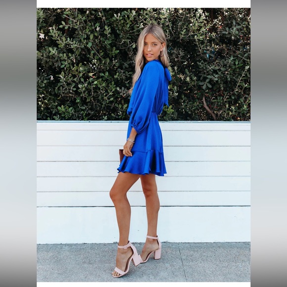 TEXTURED SATIN DRESS - ROYAL BLUE - Picture 3 of 12